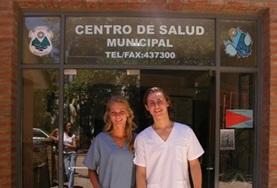 Argentina A volunteer and her supervisor take a photo outside their placement in Argentina on the Medical Internship abroad.