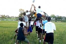 Sports A volunteer coaches a local rugby team in Ghana.